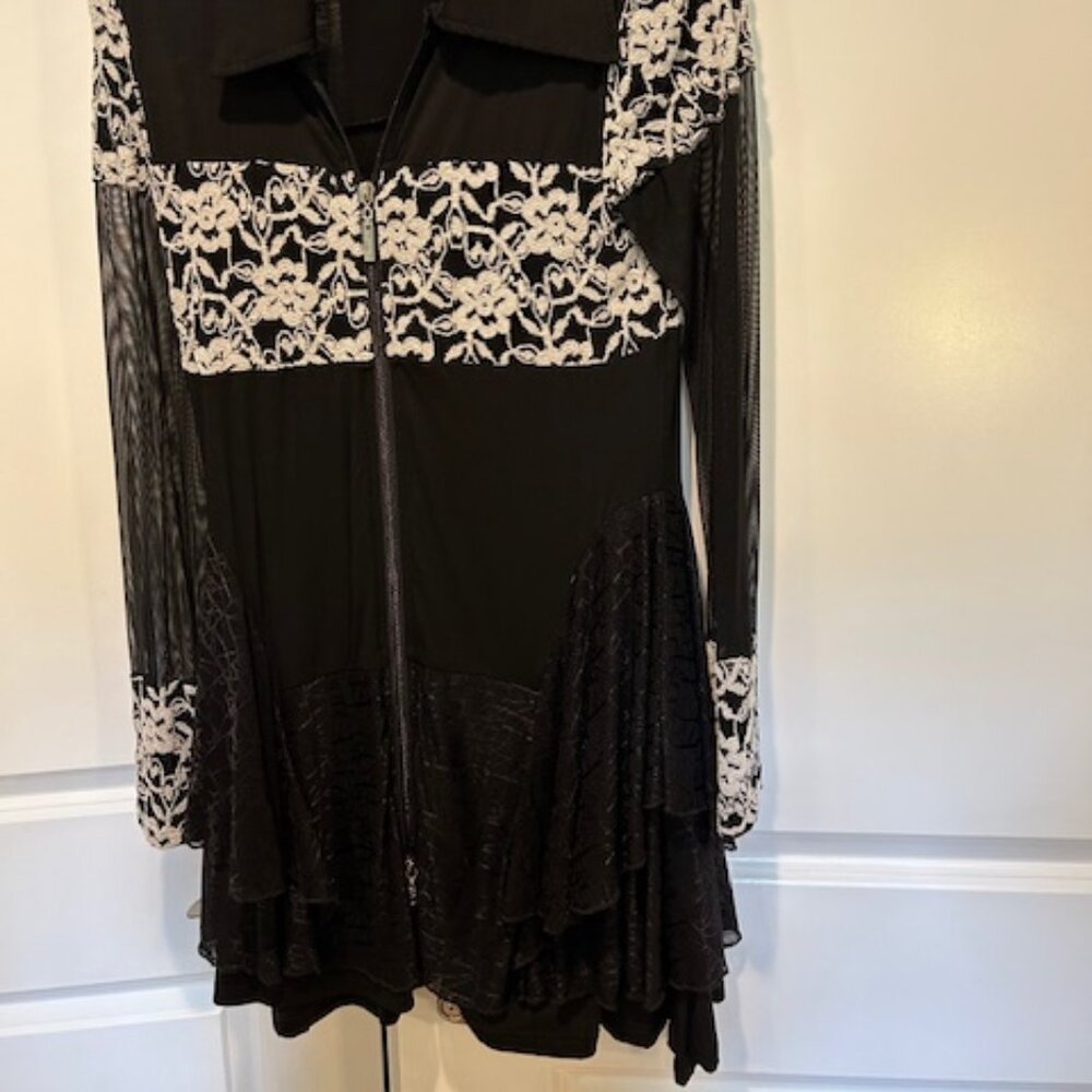 Sparkly Dzhavael Couture zipper front net sleeve top